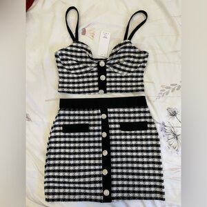 Missguided Black and White Checkered Top and skirt set